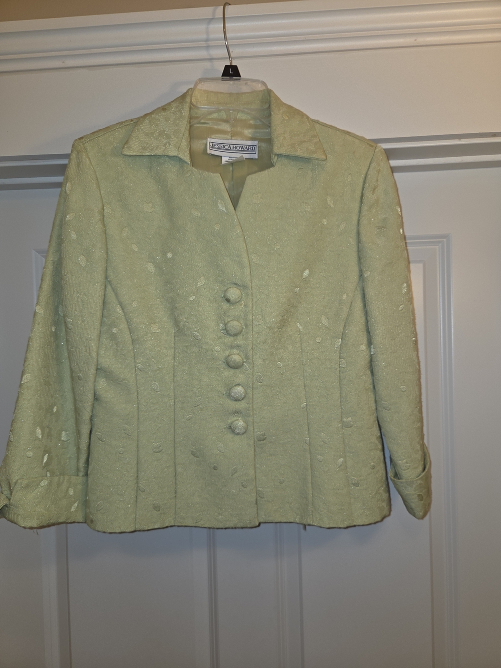 Jessica Howard Light Green Textured Button-Front Suit Set